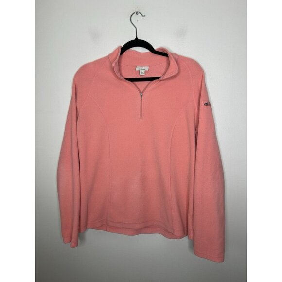 LL Bean Jacket Pink Fleece 1/4 Zip Pullover Lightweight Womens Size Large - Picture 1 of 9